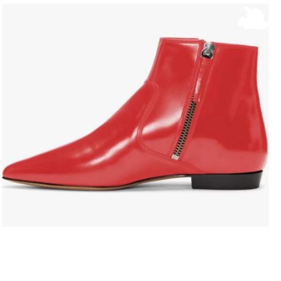 XYD Red Pointed Toe Ankle Boots Low Heel Double Side Zippers Dress Shoes - Picture 1 of 8